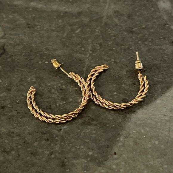 Gold Twisted Hoop Earrings - Picture 2 of 3